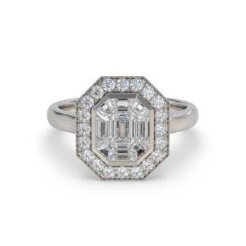 1.00ct Modern Round and Baguette Diamond Designer Ring
