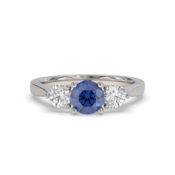 1.50ct Round Blue Sapphire and Diamond Trilogy Ring