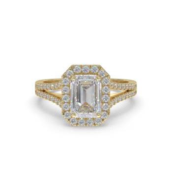 Emerald Diamond Single Halo Shoulder Set Ring